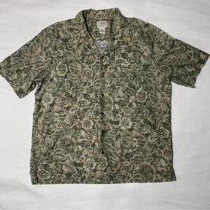 L.L.Bean Men Tropics Print Shirt Short-Sleeve Sz L.Khaki /Green color